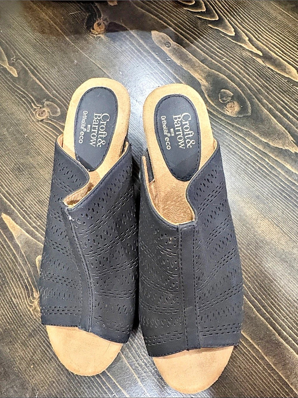 Croft & Barrow Women's Wedge Slide Sandals Black & Tan